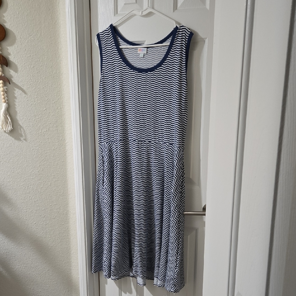 LuLaRoe Blue and White Striped Midi Dress